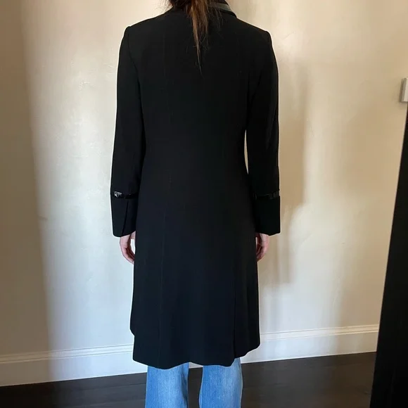 COPY - Elegant light weight duster. Tailored with faux leather trim.